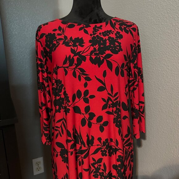Chicos Shift Dress Size 1 U.S. 8/10 Floral Red Black Stretch Office NWT - Picture 2 of 8